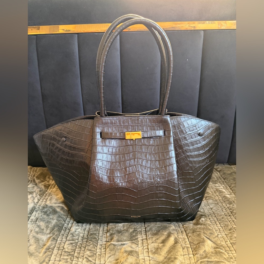 Demellier New York Tote in Black Croc Leather